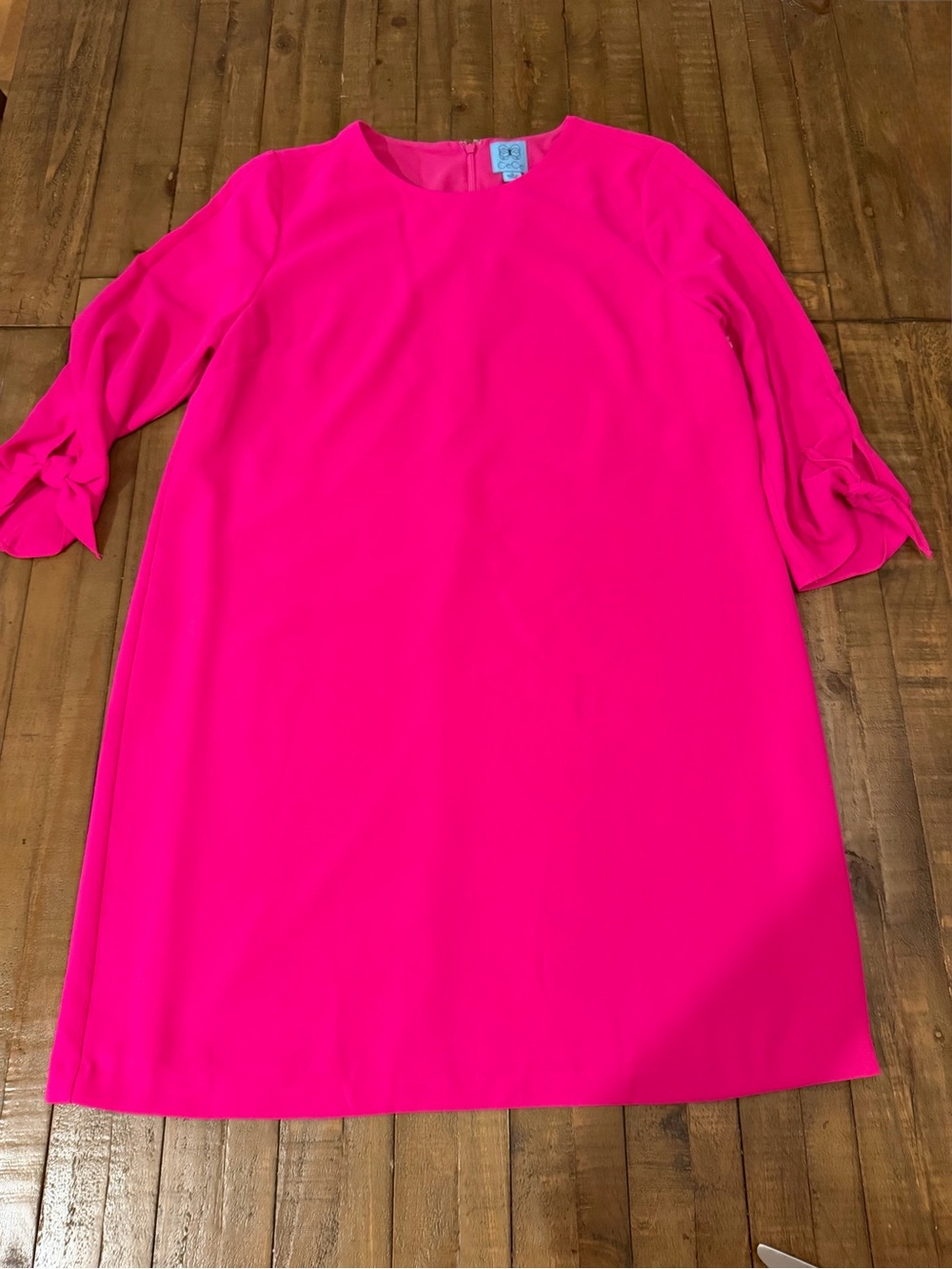 CeCe Hot Pink Shift Midi Dress with Tie-Sleeve Detail